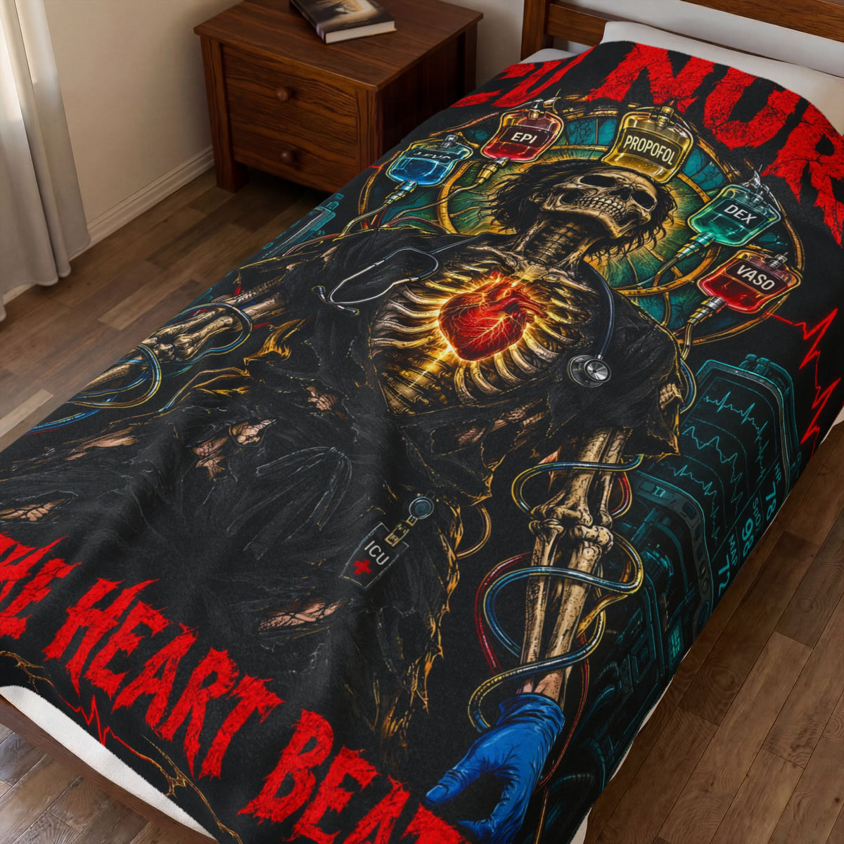 ICU Nurse I Keep the Heart Beating Skeleton Velveteen Plush Blanket