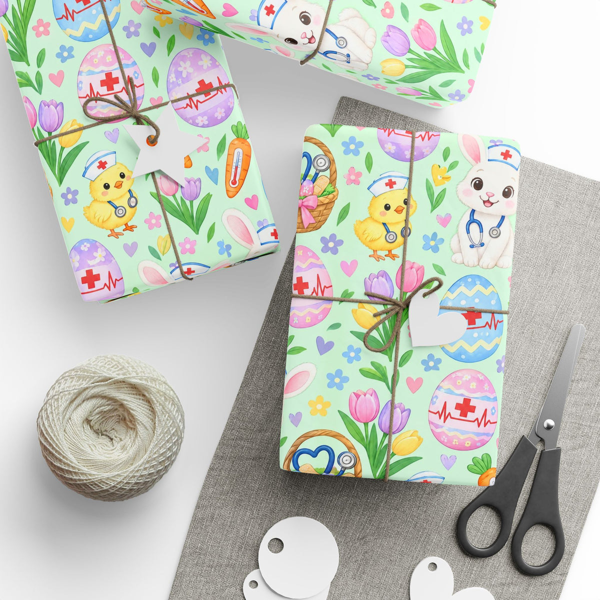 Easter Nurse Wrapping Paper Bunny Nurse and Eggs
