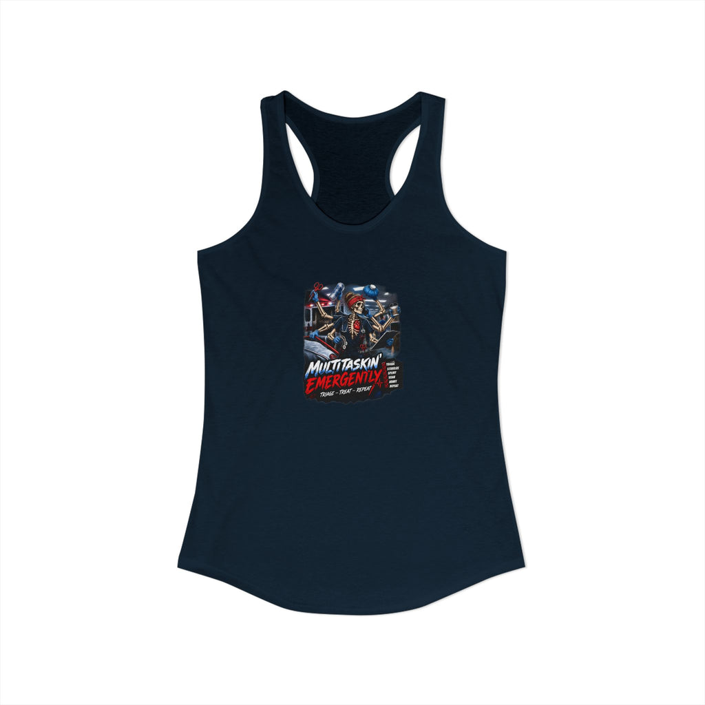 Multitaskin' Emergently Skeleton ER Nurse Women's Racerback Tank Top