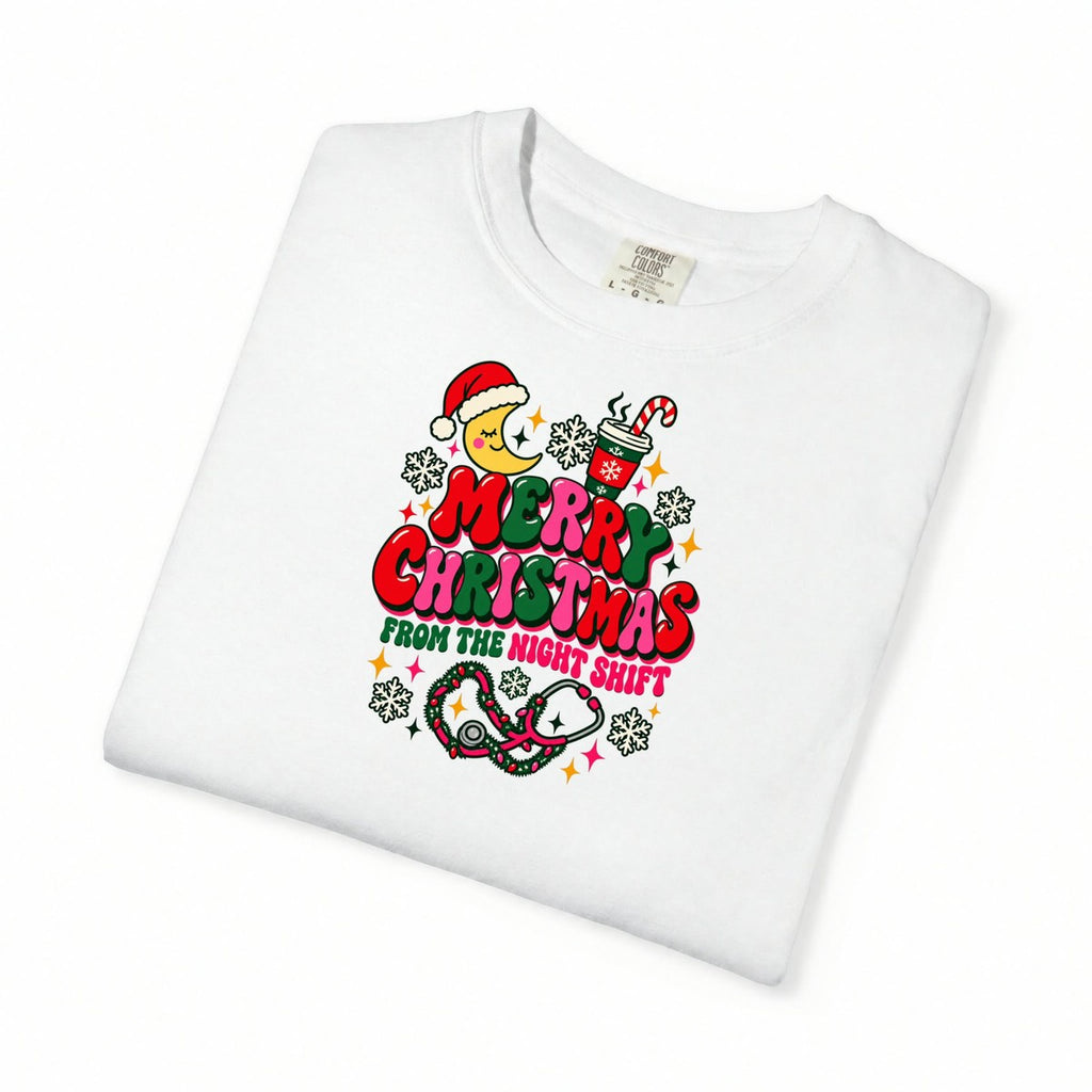 Merry Christmas From the Night Shift Nurse Comfort Colors T-Shirt folded