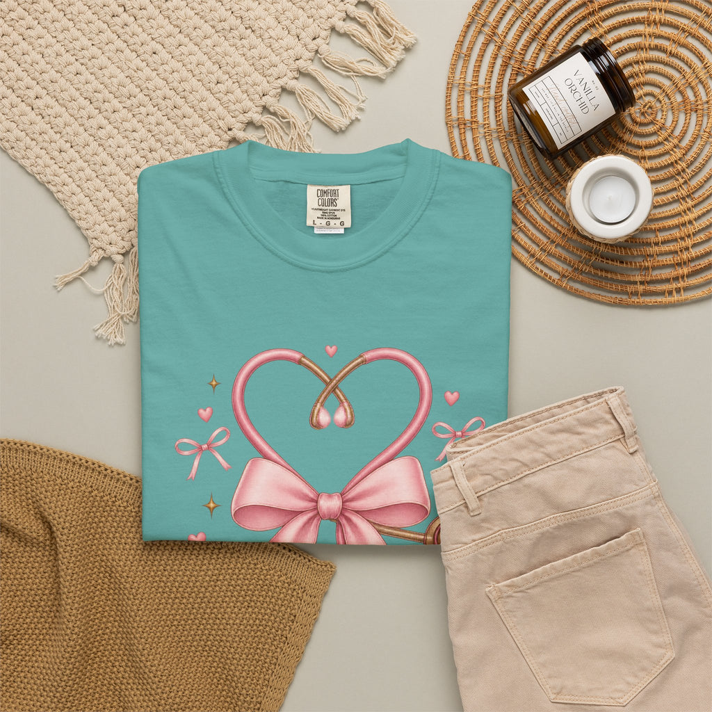 Coquette Pink Bow Stethoscope Registered Nurse Comfort Colors T-Shirt