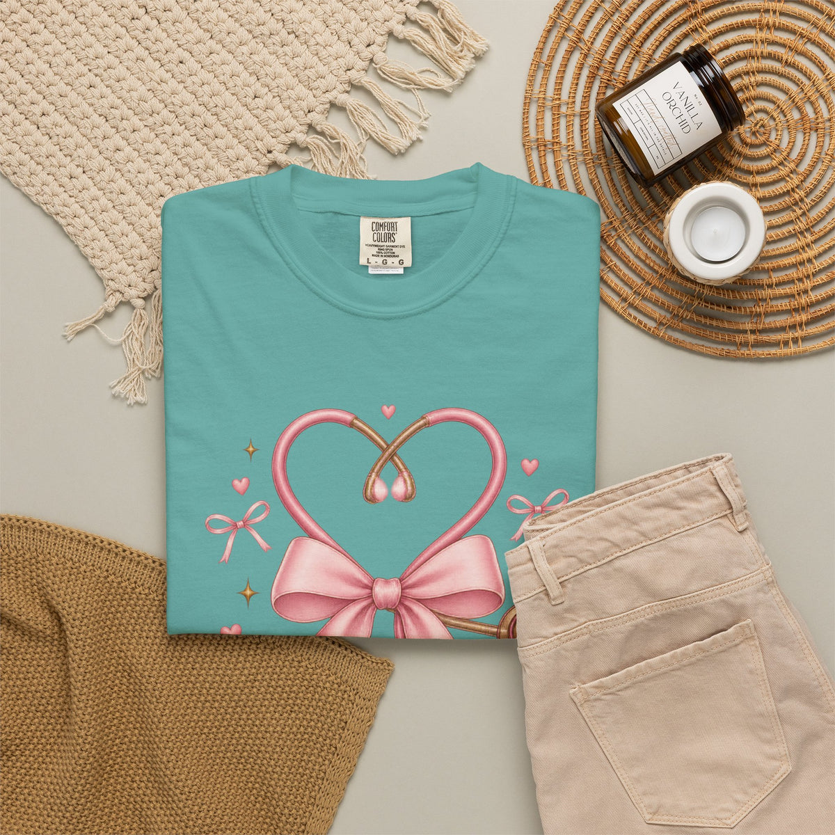 Coquette Pink Bow Stethoscope Registered Nurse Comfort Colors T-Shirt