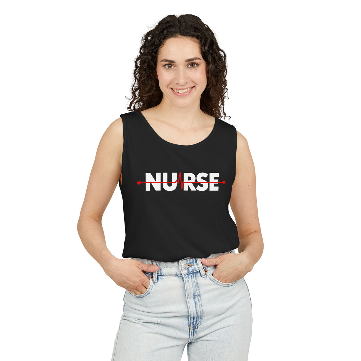 Nurse Heartbeat EKG Line Comfort Colors Tank Top