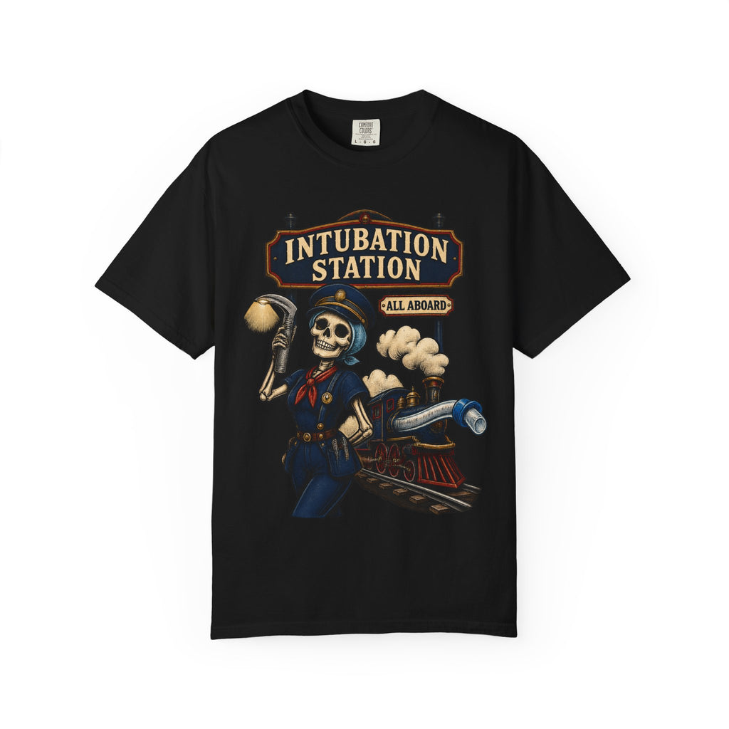 Intubation Station All Aboard Skeleton Respiratory Therapist Comfort Colors T-Shirt