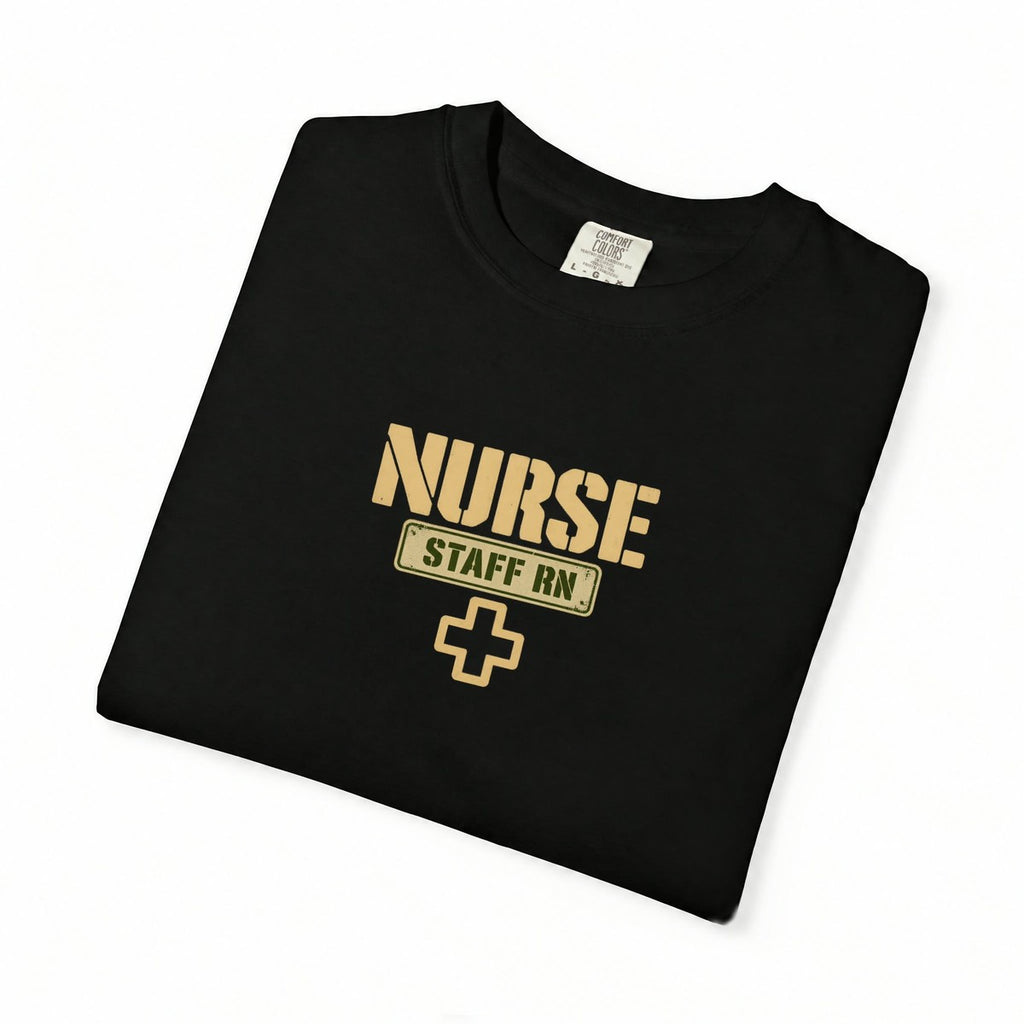 Nurse Military Stencil Staff RN Comfort Colors T-Shirt folded