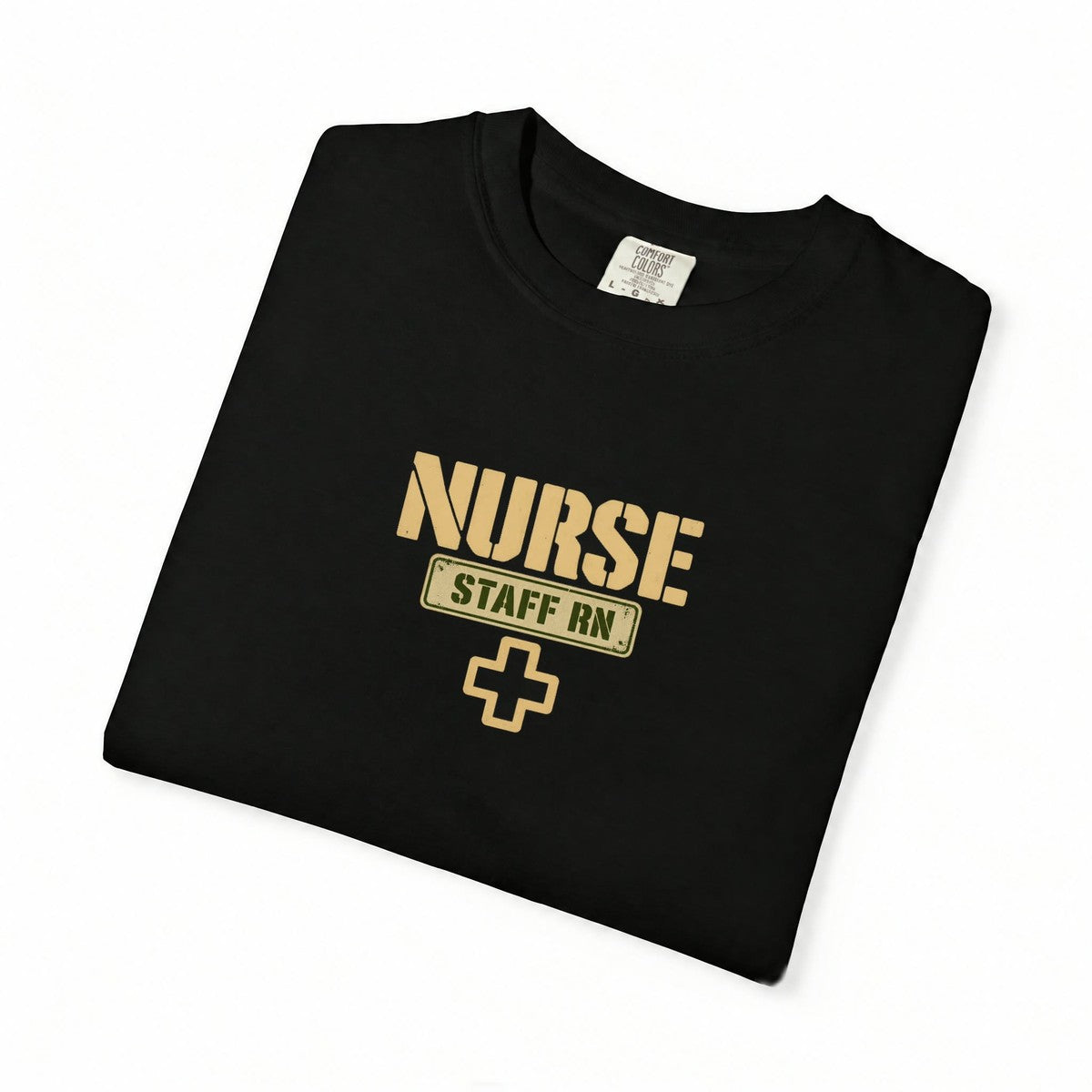 Nurse Military Stencil Staff RN Comfort Colors T-Shirt folded