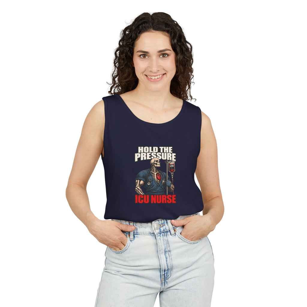 Hold the Pressure Levo Skeleton ICU Nurse Comfort Colors Tank Top