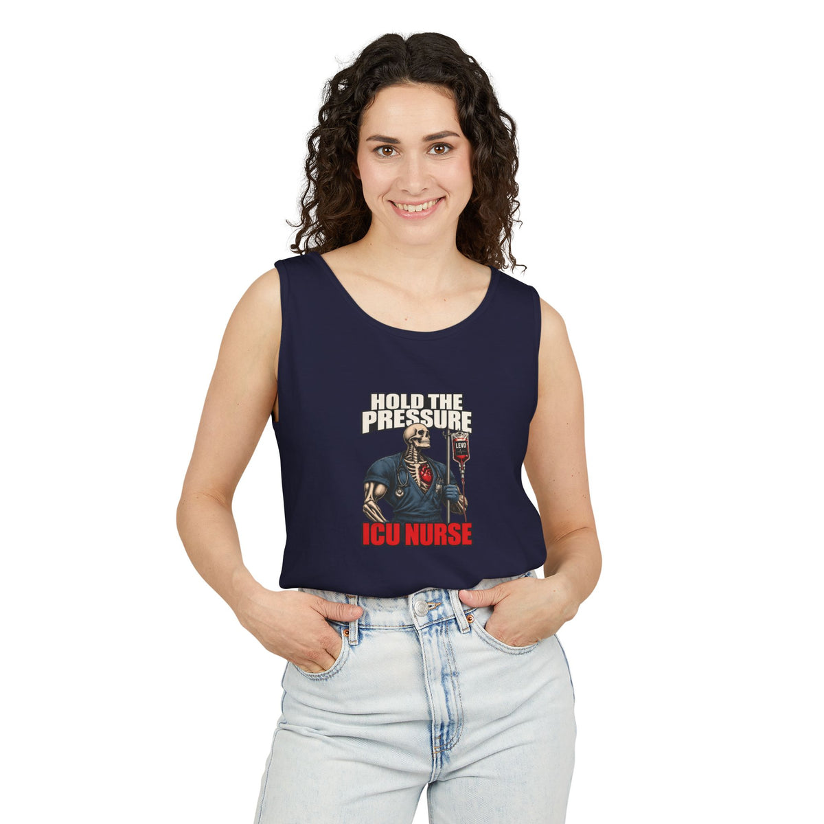 Hold the Pressure Levo Skeleton ICU Nurse Comfort Colors Tank Top