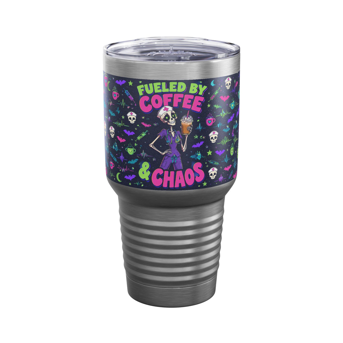 Fueled by Coffee and Chaos Skeleton Nurse 30oz Tundra Tumbler