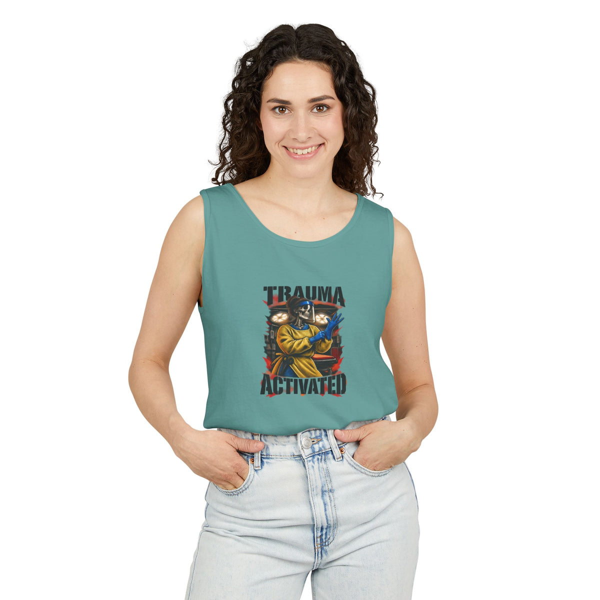 Trauma Activated Skeleton ER Nurse Comfort Colors Tank Top