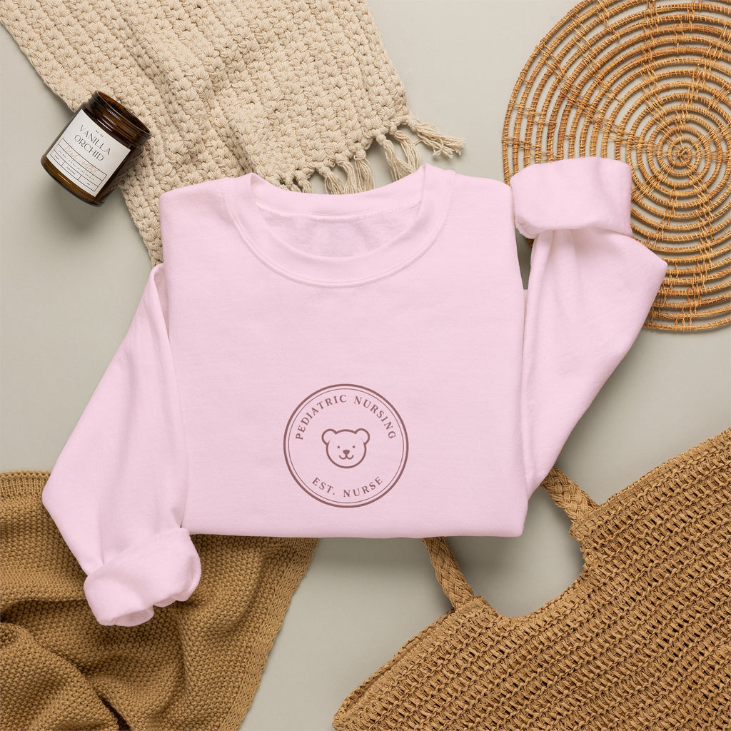 Pediatric Nurse Minimal Vintage Badge Pediatric Nursing Crewneck Sweatshirt