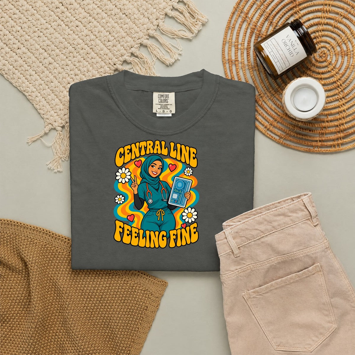 Central Line Feeling Fine ICU Nurse Tee (Hijab)
