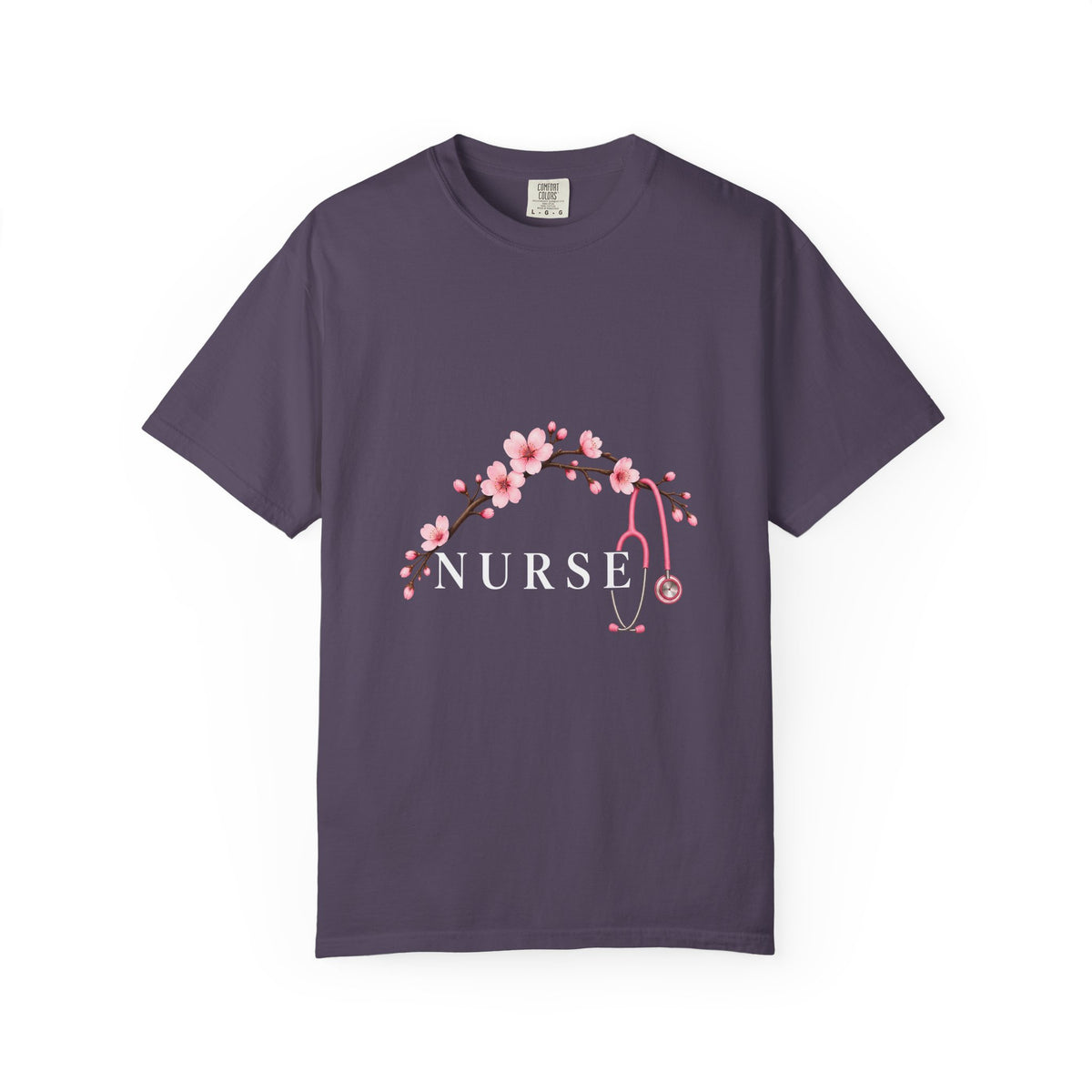 Nurse Cherry Blossom Stethoscope Floral Comfort Colors T-Shirt