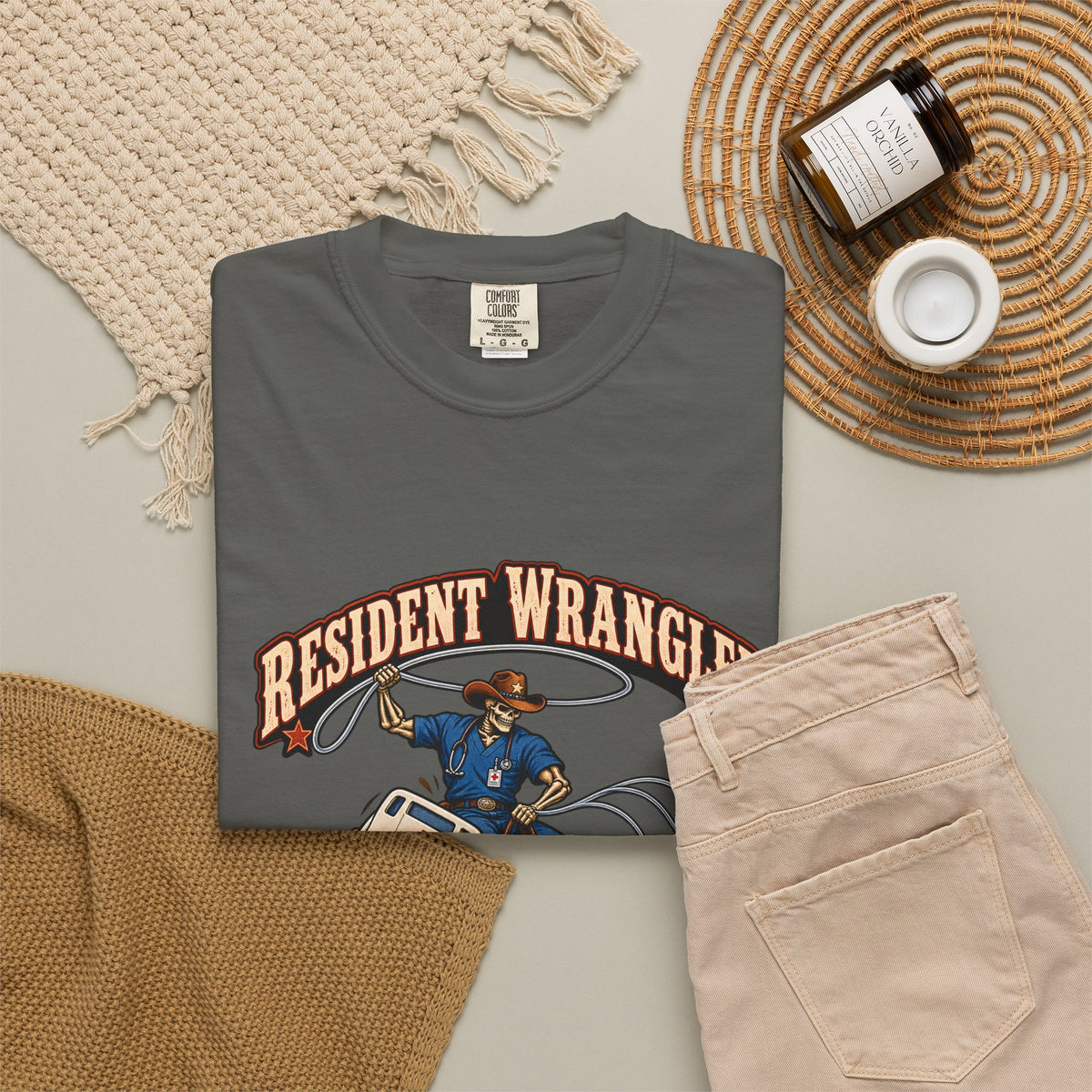 Resident Wrangler Cowboy Skeleton Male Nurse Manager Comfort Colors T-Shirt