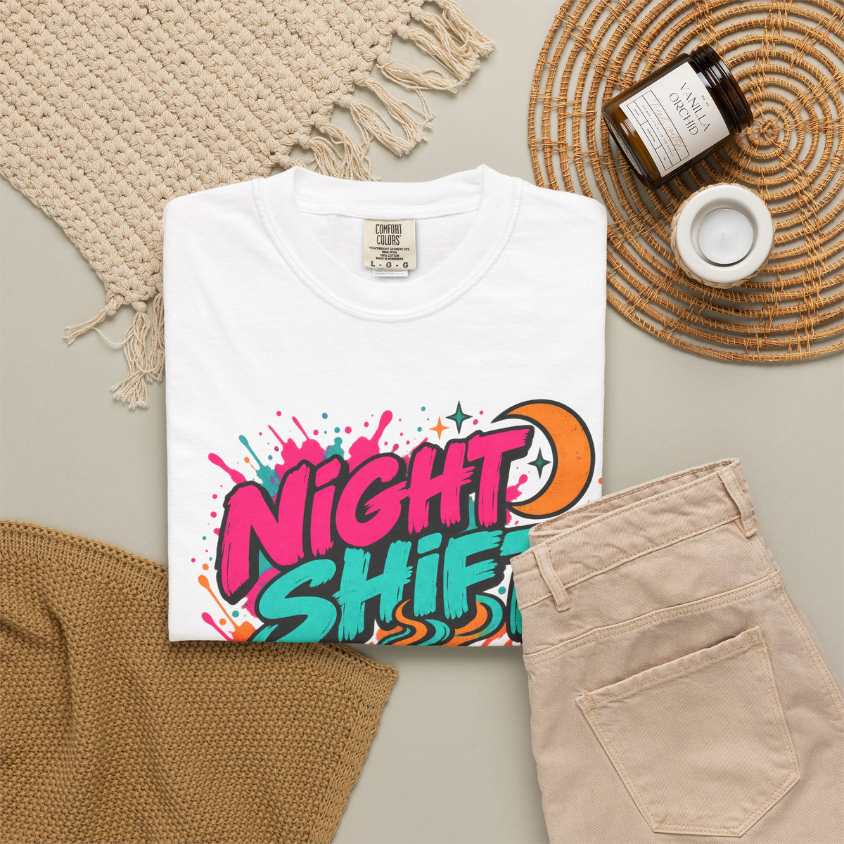 Night Shift Powered by Coffee and Chaos Nurse Comfort Colors T-Shirt