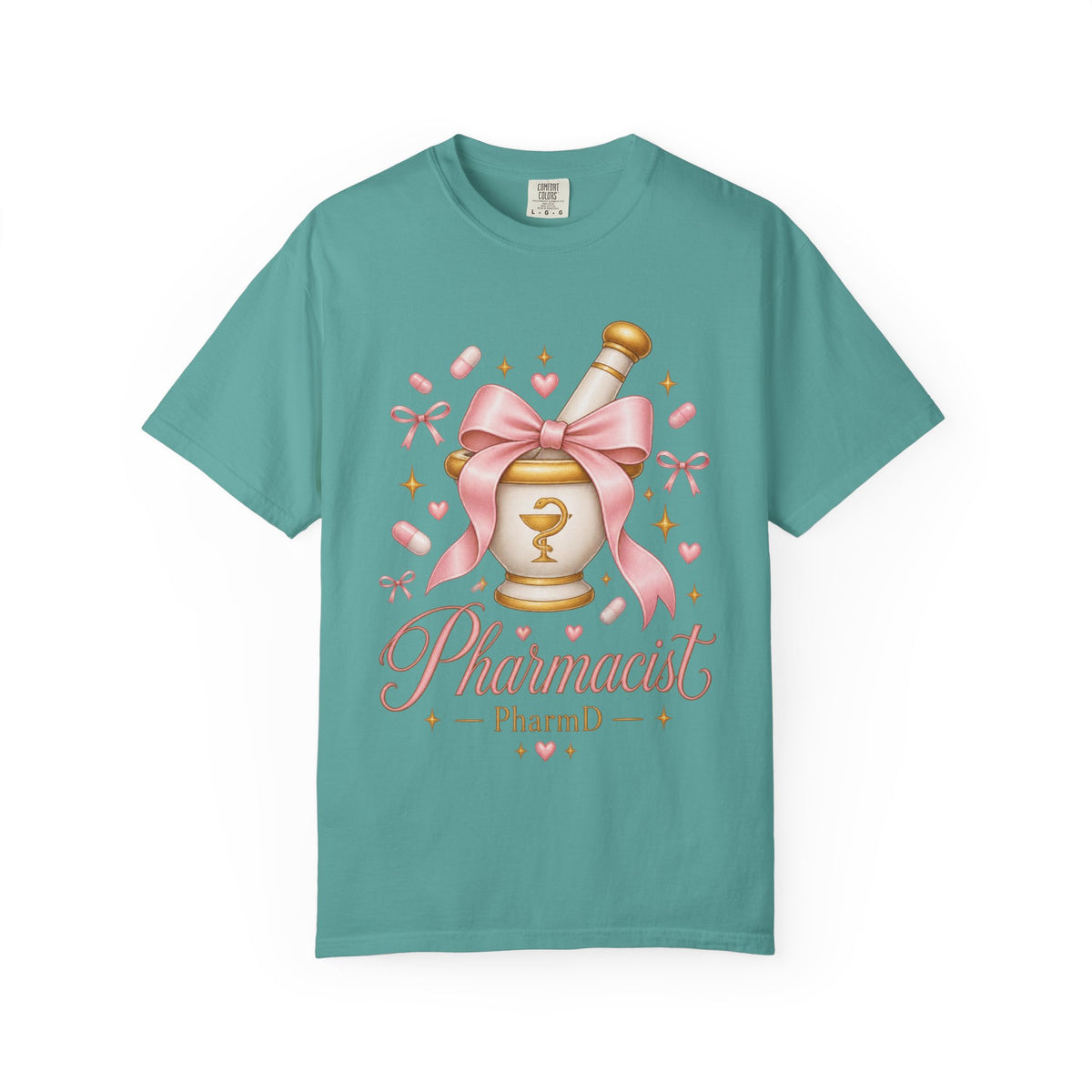 Coquette Pink Bow Mortar and Pestle Pharmacist PharmD Comfort Colors T-Shirt