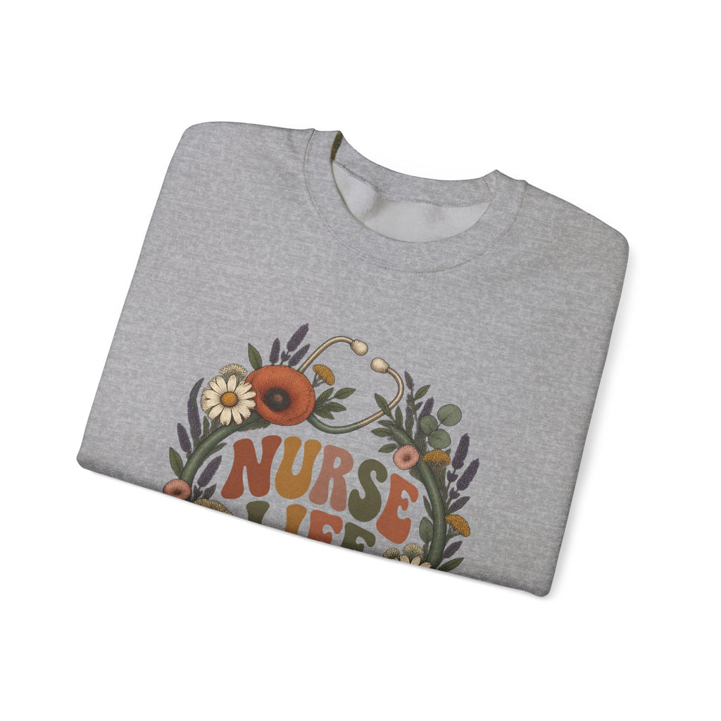 Boho Wildflower Stethoscope Nurse Life Crewneck Sweatshirt