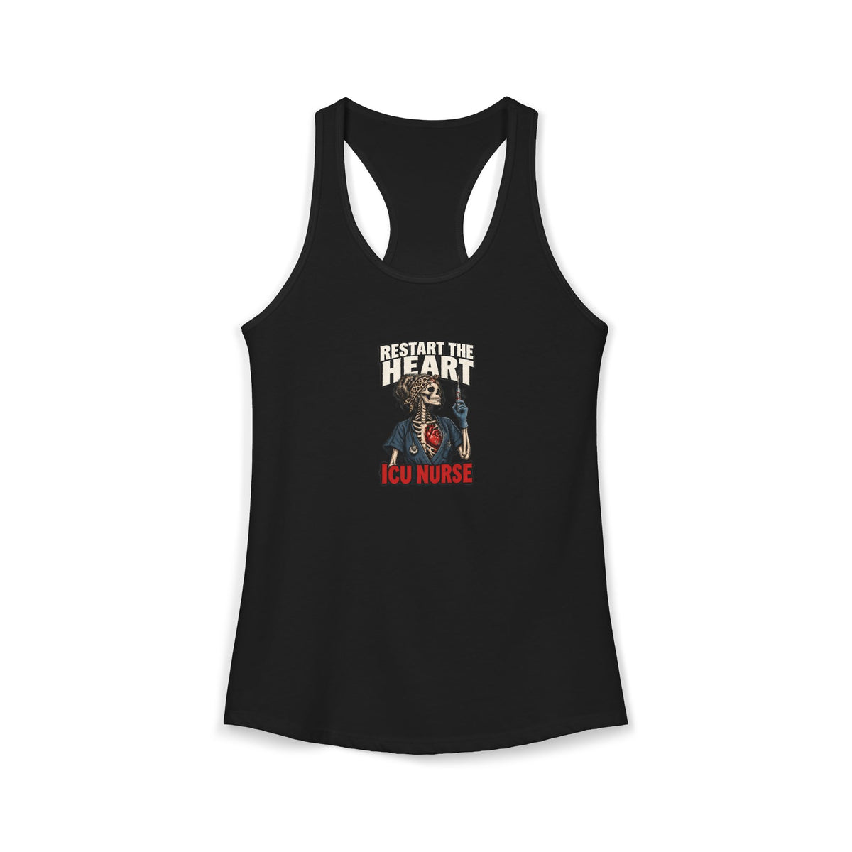 Restart the Heart Skeleton ICU Nurse Women's Racerback Tank Top