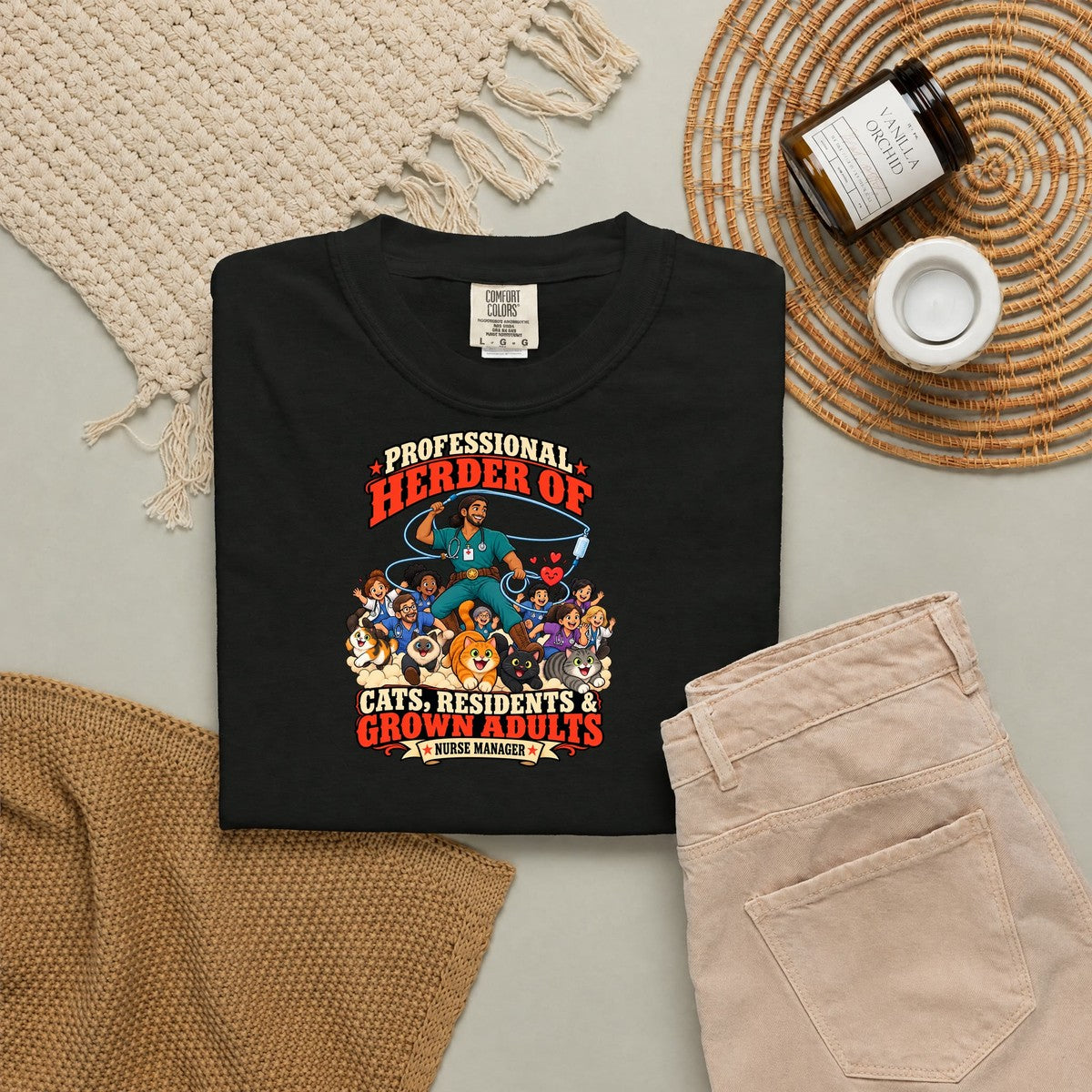 Professional Herder of Cats Residents and Grown Adults Male Nurse Manager Comfort Colors T-Shirt