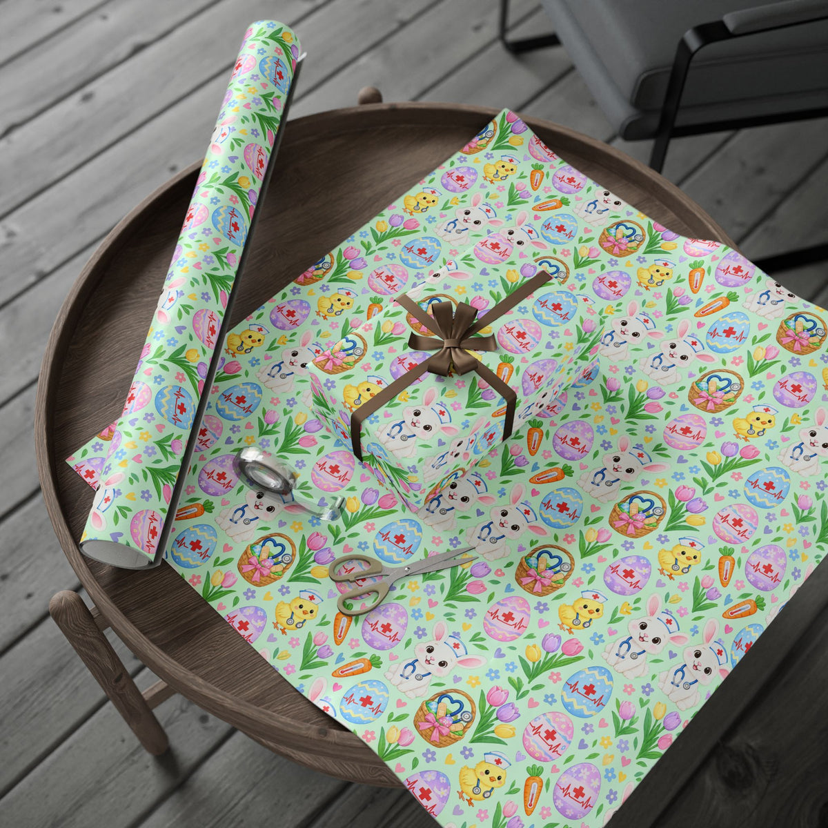 Easter Nurse Wrapping Paper Bunny Nurse and Eggs