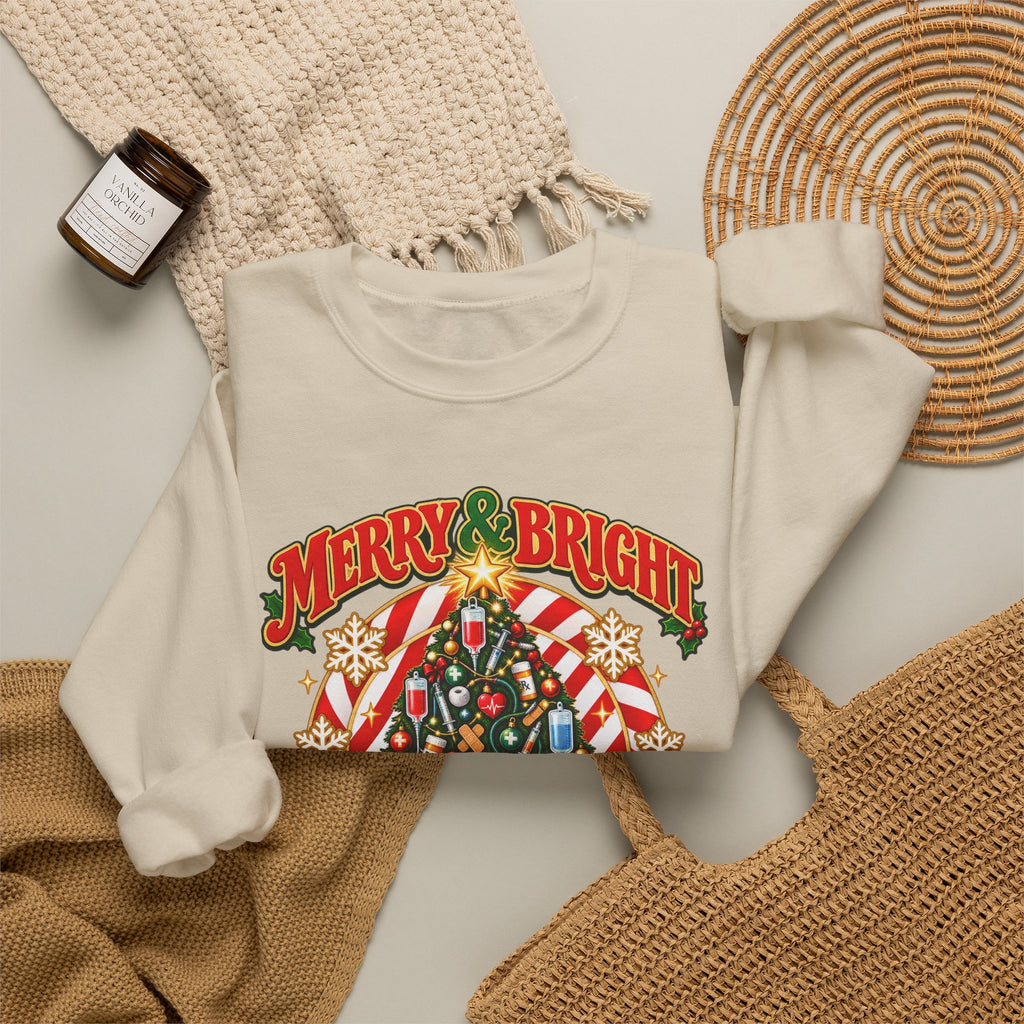 Merry & Bright Nurse Mode Christmas Tree Crewneck Sweatshirt
