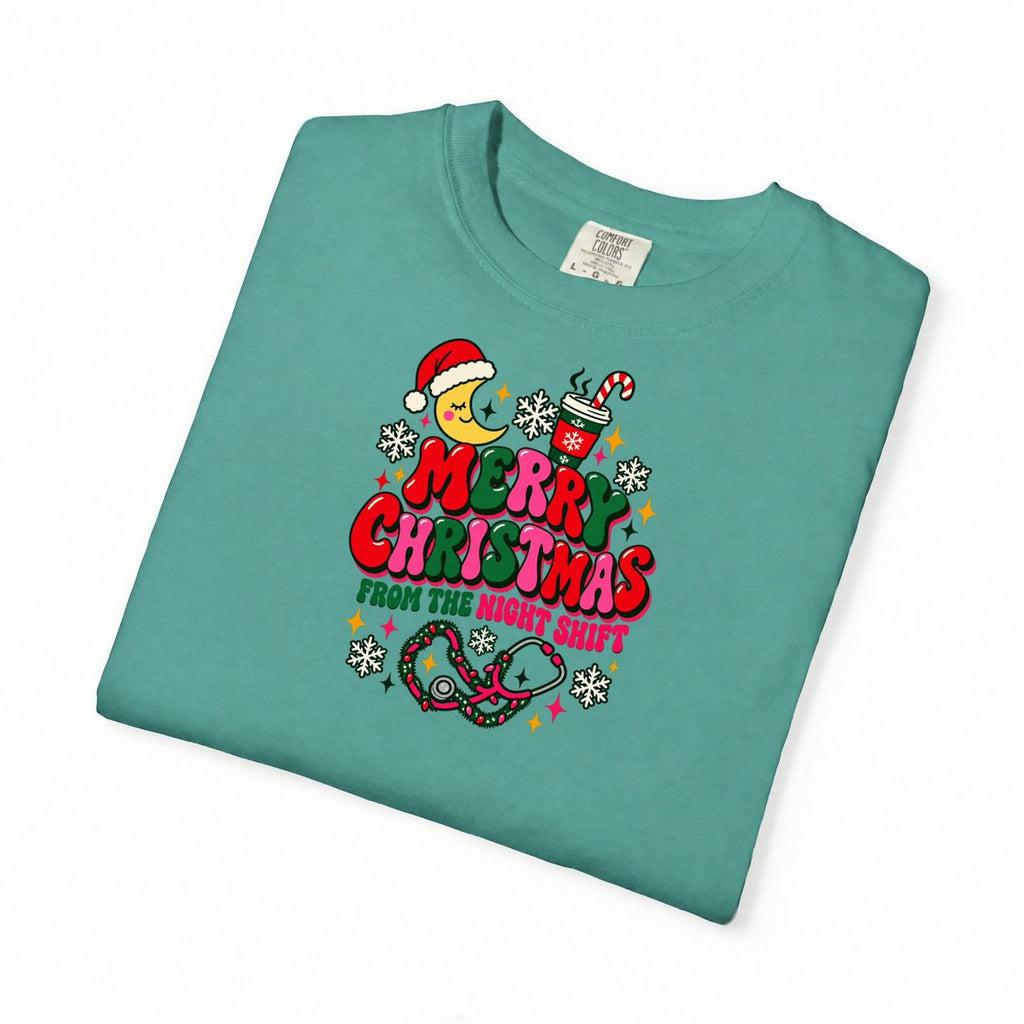 Merry Christmas From the Night Shift Nurse Comfort Colors T-Shirt folded
