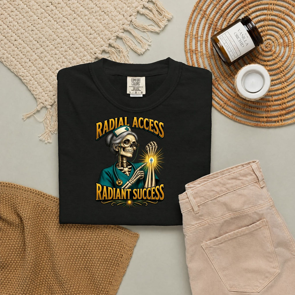 Radial Access Radiant Success Skeleton Cardiac Nurse Comfort Colors T-Shirt folded