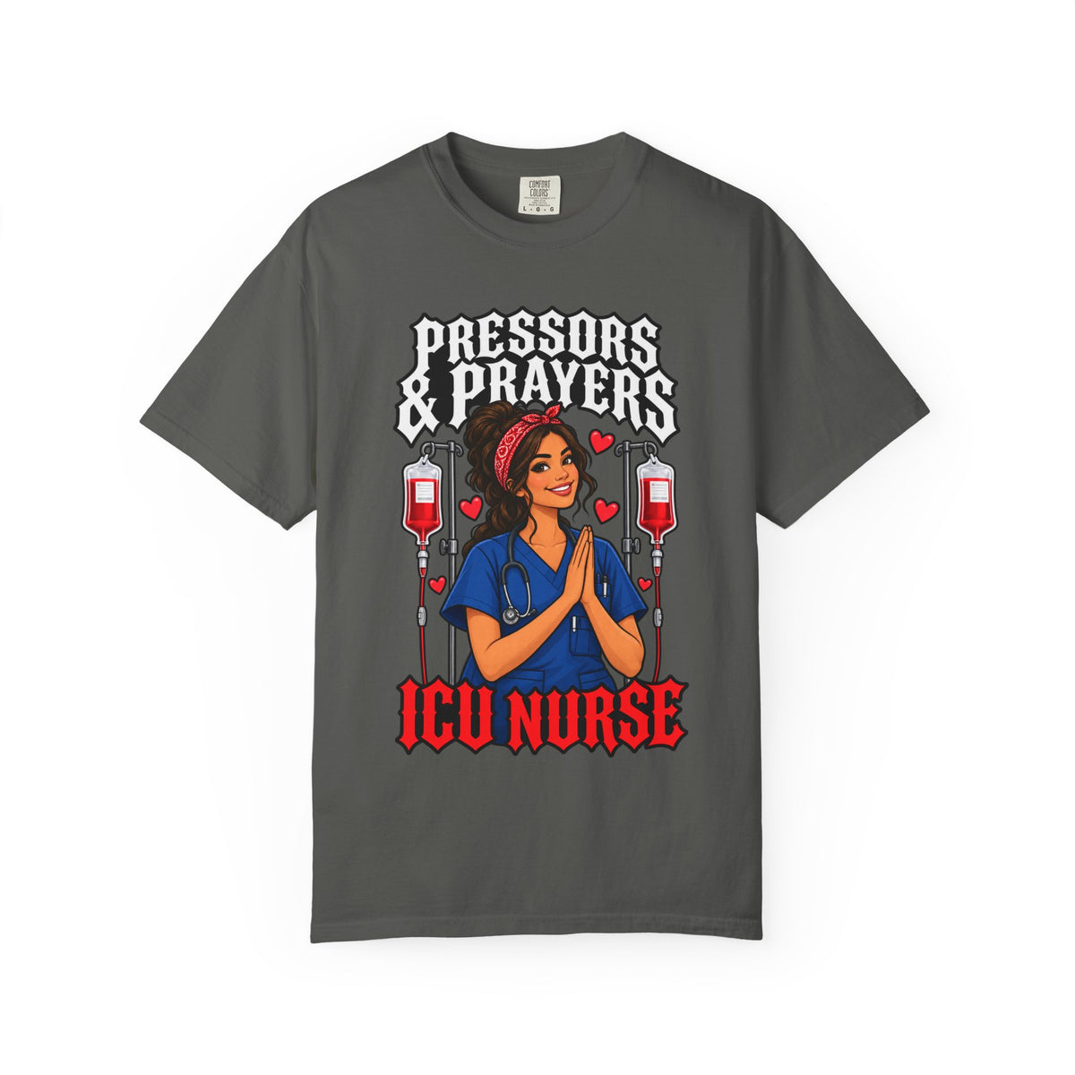Pressors and Prayers ICU Nurse Tee (Long Waves)