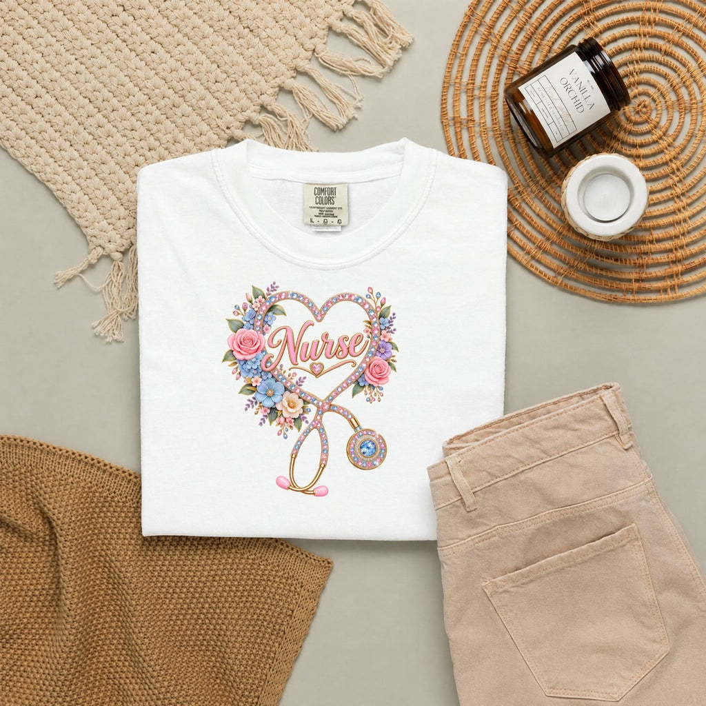 Rhinestone Stethoscope Heart Nurse Tee