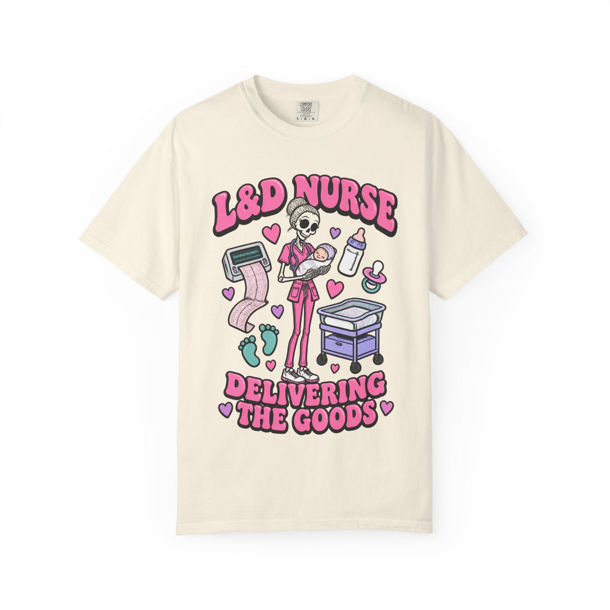 L&D Nurse Delivering the Goods Skinny Skeleton Comfort Colors T-Shirt