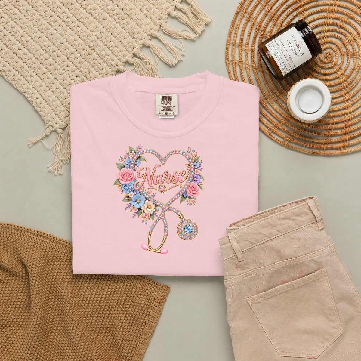 Rhinestone Stethoscope Heart Nurse Tee