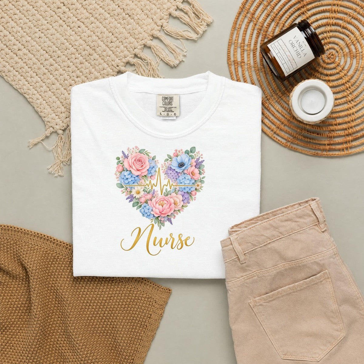 Watercolor Heart EKG Nurse Tee