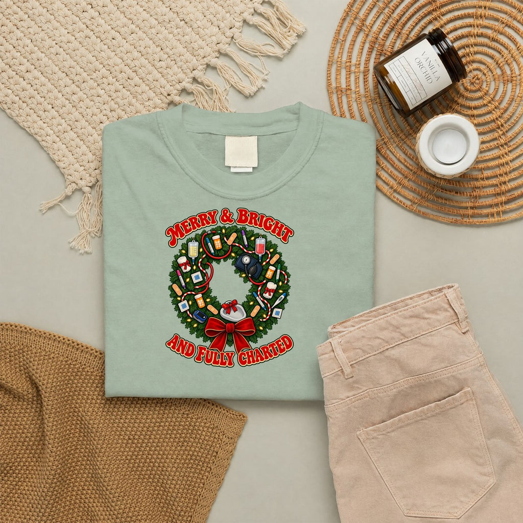 Merry & Bright and Fully Charted Christmas Nurse Tee