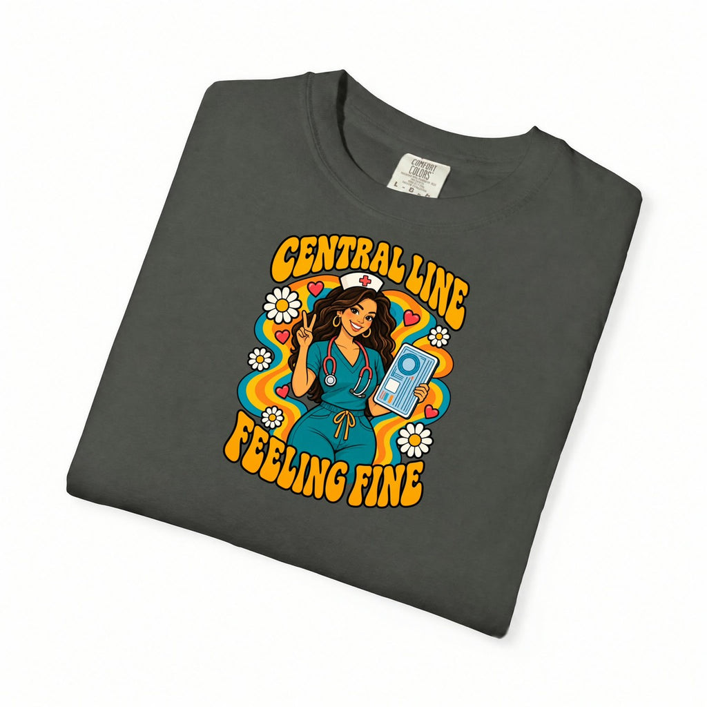 Central Line Feeling Fine ICU Nurse Tee (Long Waves)