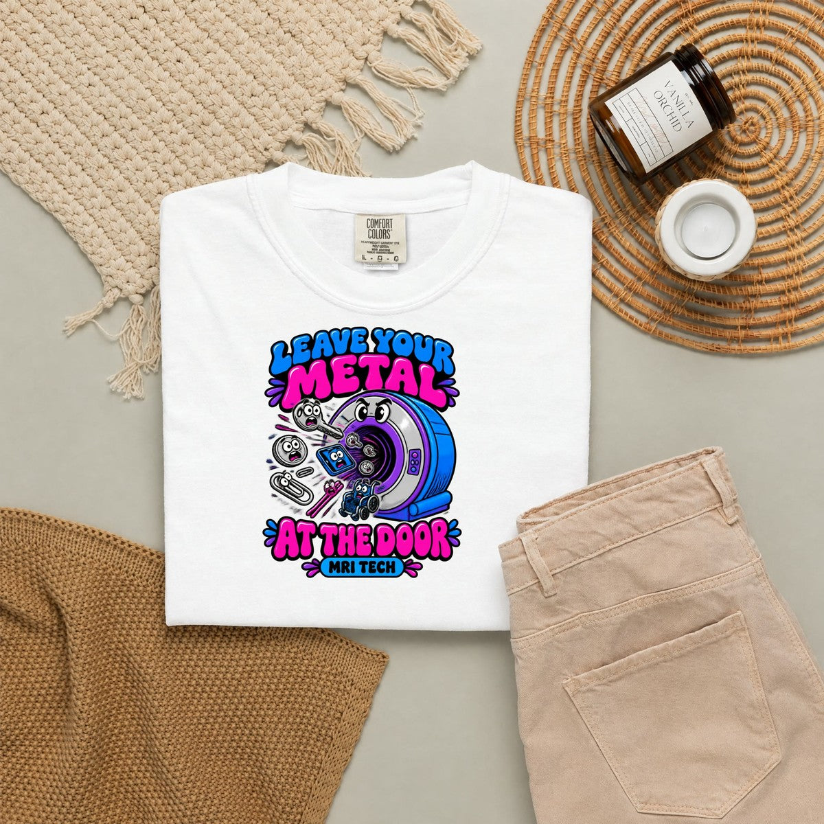 Leave Your Metal at the Door Funny MRI Tech Comfort Colors T-Shirt folded