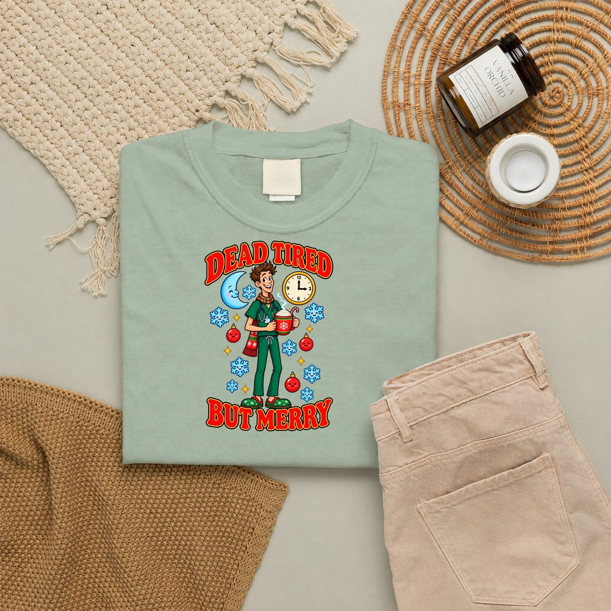 Dead Tired But Merry Night Shift Christmas Comfort Colors T-Shirt