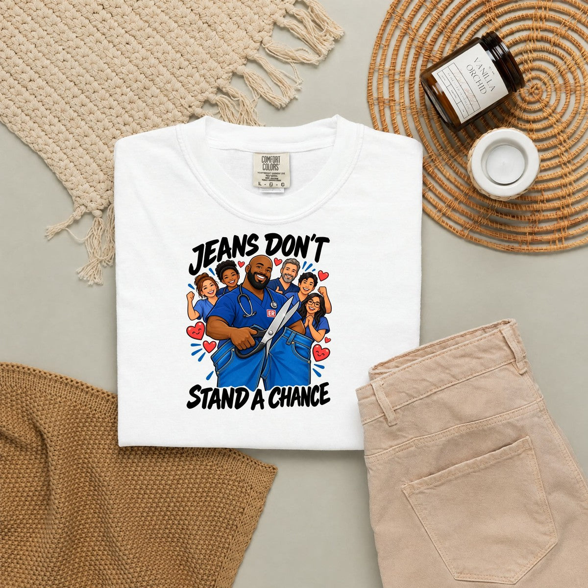 Jeans Don't Stand a Chance ER Nurse Tee (Bald & Bearded)
