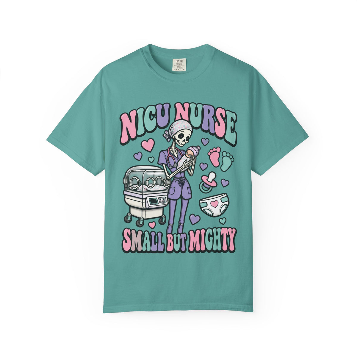 NICU Nurse Small But Mighty Skinny Skeleton Comfort Colors T-Shirt