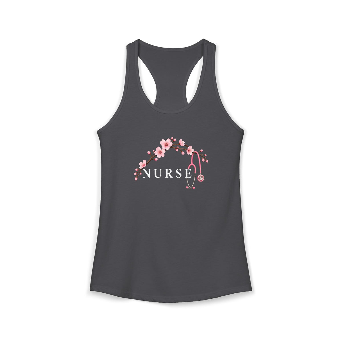 Nurse Cherry Blossom Stethoscope Floral Women's Racerback Tank Top