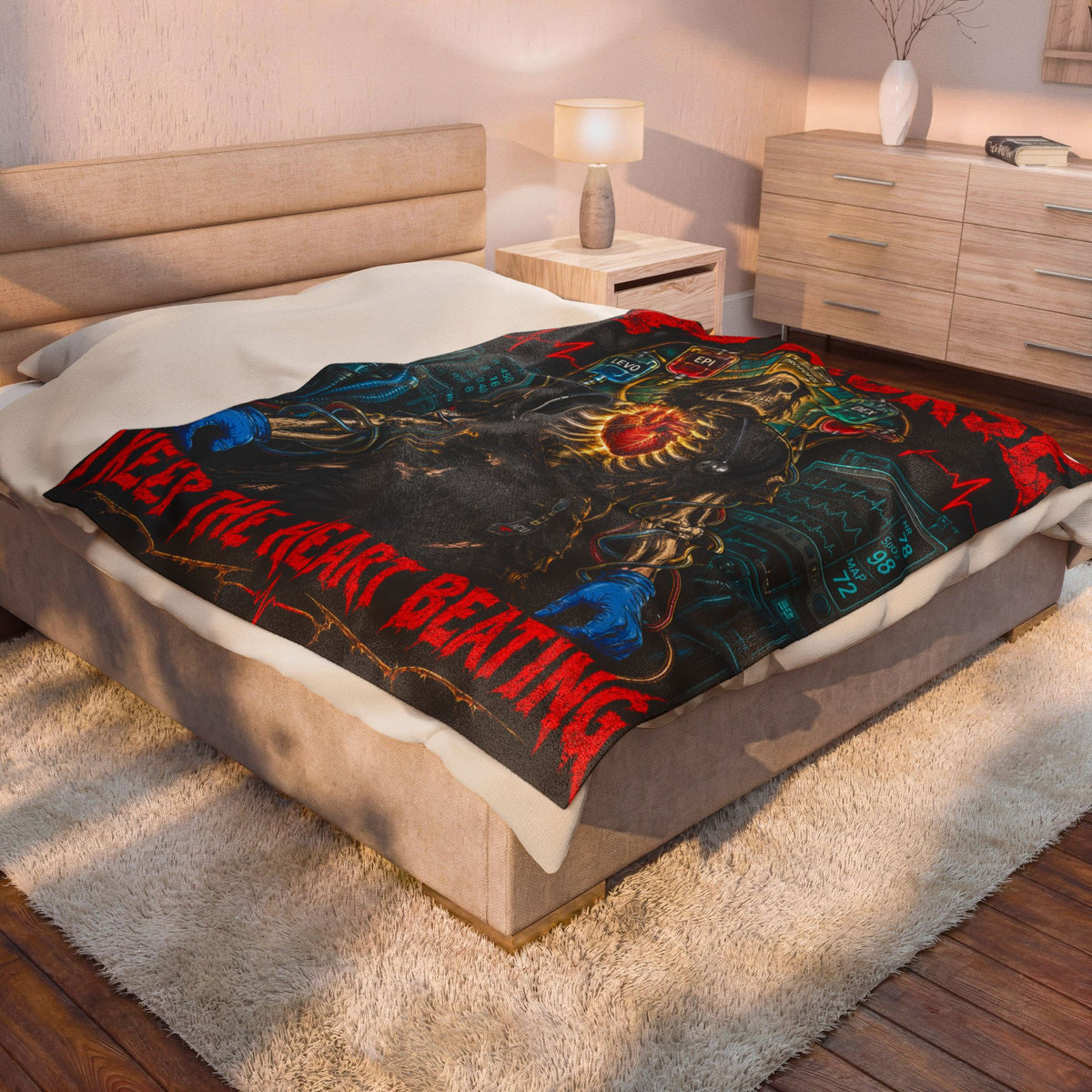 ICU Nurse I Keep the Heart Beating Skeleton Velveteen Plush Blanket