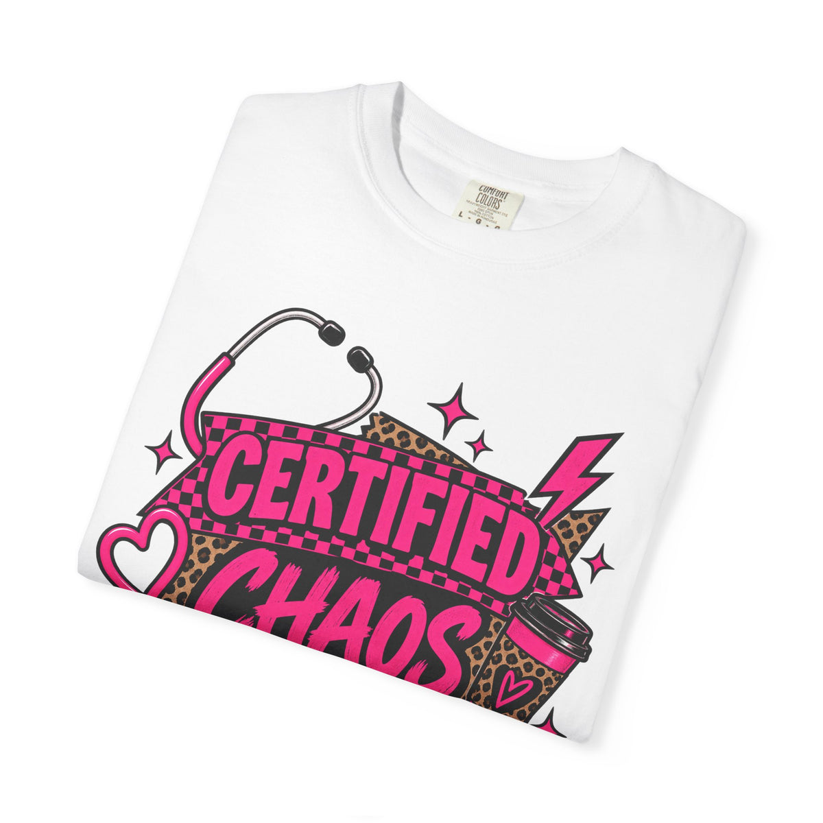 Certified Chaos Coordinator Checkered Leopard Nurse Comfort Colors T-Shirt