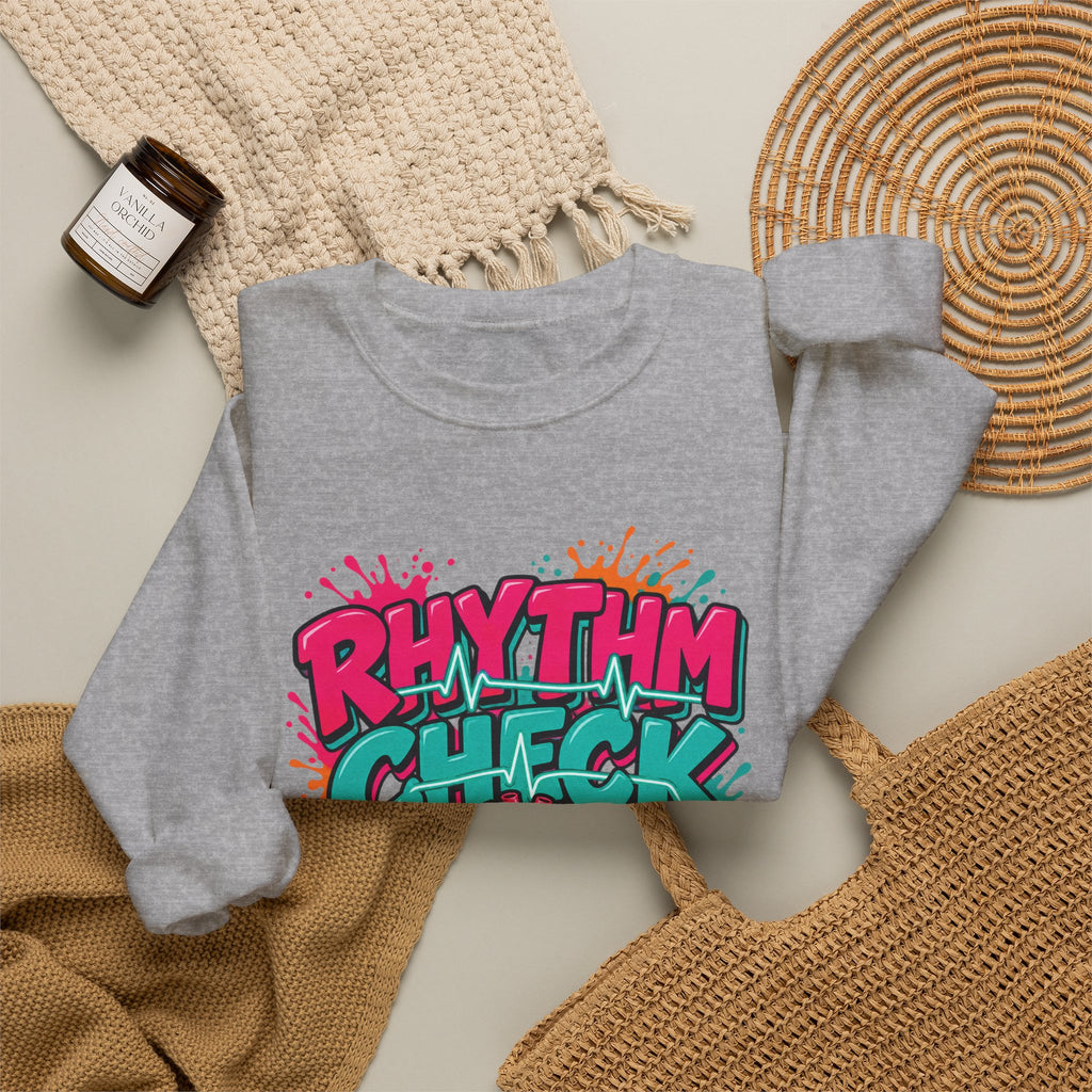 Rhythm Check I Speak Fluent EKG Tele Nurse Crewneck Sweatshirt