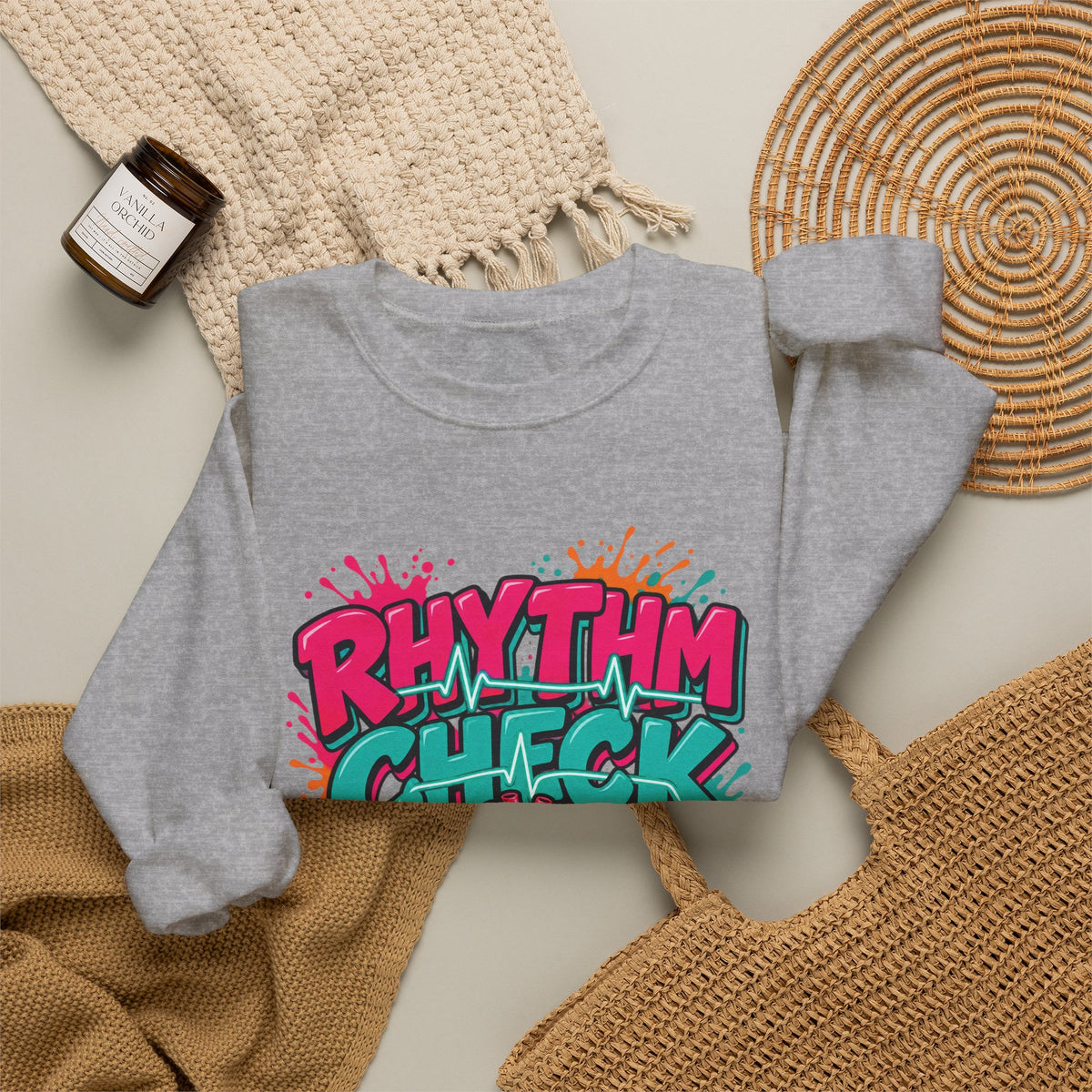 Rhythm Check I Speak Fluent EKG Tele Nurse Crewneck Sweatshirt