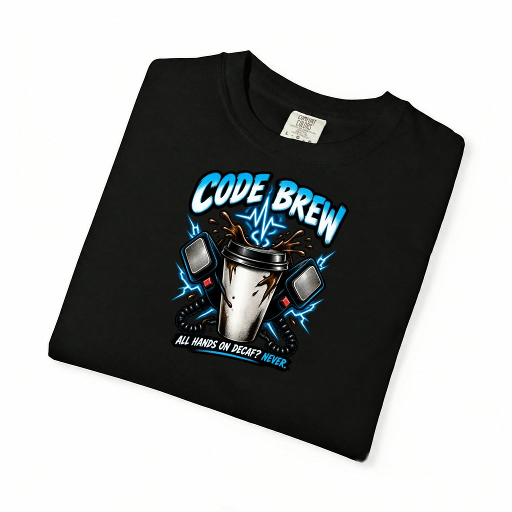 Code Brew Coffee Nurse Funny Code Blue Caffeine Comfort Colors T-Shirt folded