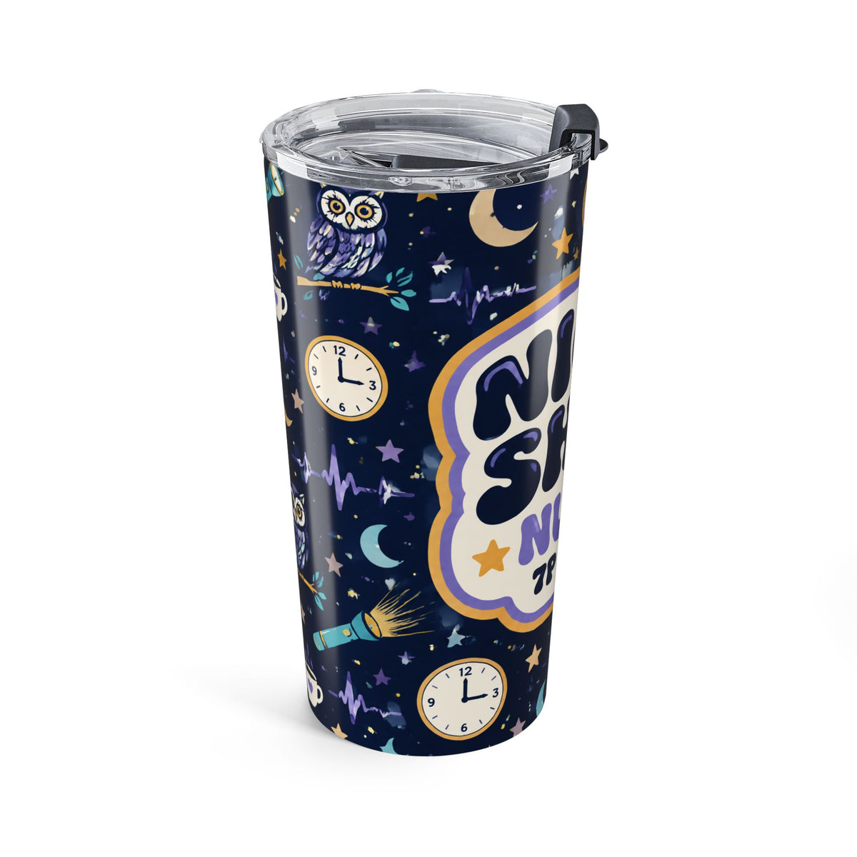 Night Shift Nurse 7P to 7A Owl and Moon 20oz Skinny Tumbler
