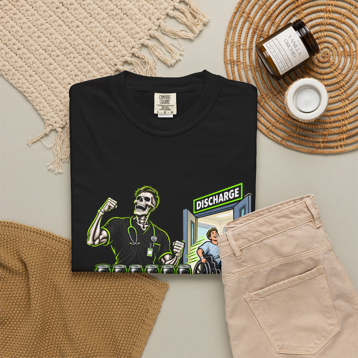 4 Shifts 6 Energy Drinks 1 Discharge Skeleton Male Nurse Comfort Colors T-Shirt