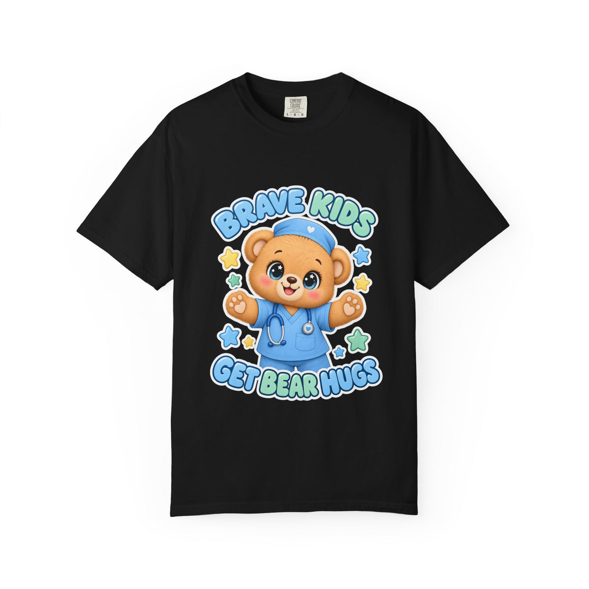 Brave Kids Get Bear Hugs Teddy Bear Peds Nurse Blue Comfort Colors T-Shirt