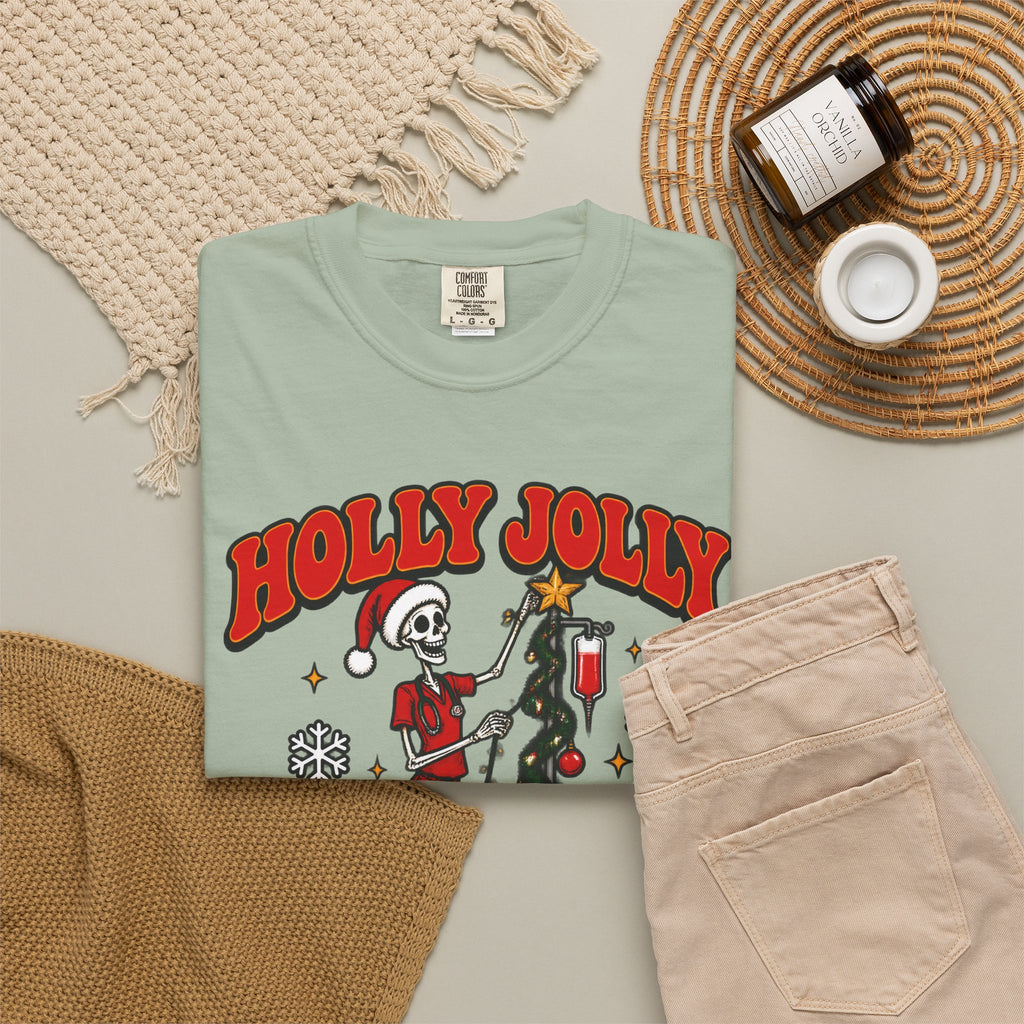 Holly Jolly Skeleton Crew Christmas Nurse Comfort Colors T-Shirt