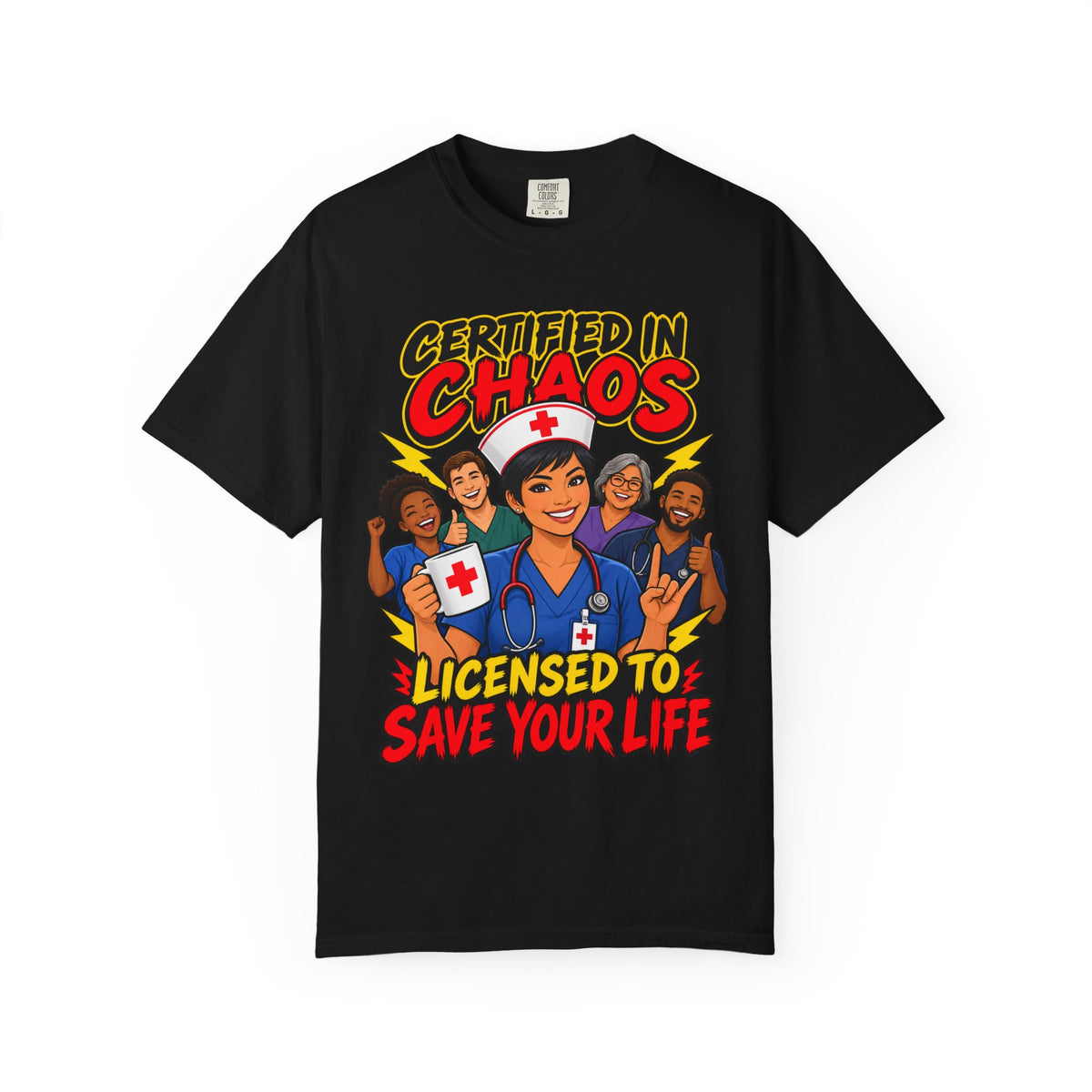 Certified in Chaos Licensed to Save Your Life Funny Women's Nurse Tee