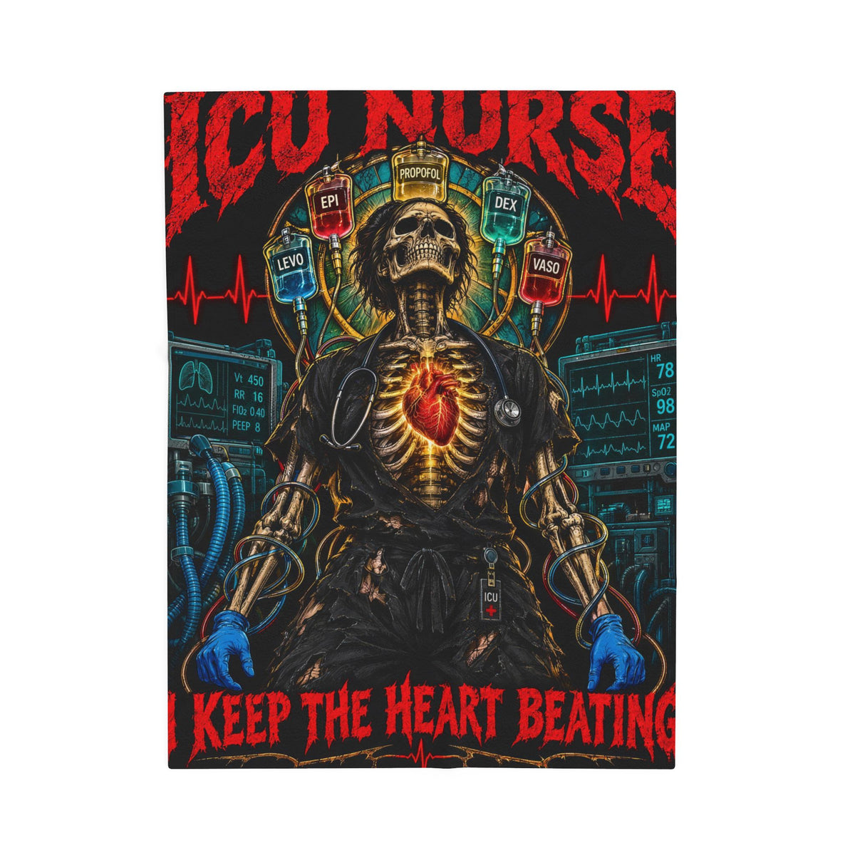 ICU Nurse I Keep the Heart Beating Skeleton Velveteen Plush Blanket
